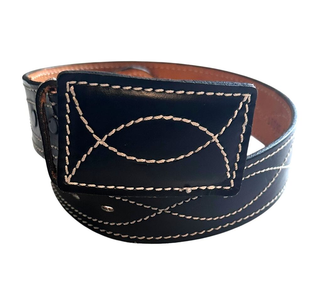 Chambers Belt Co Hook Belt Size 24 Black Leather Embroidered Stiched